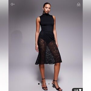 AFRM knee length lace skirt with built-in shorts in black